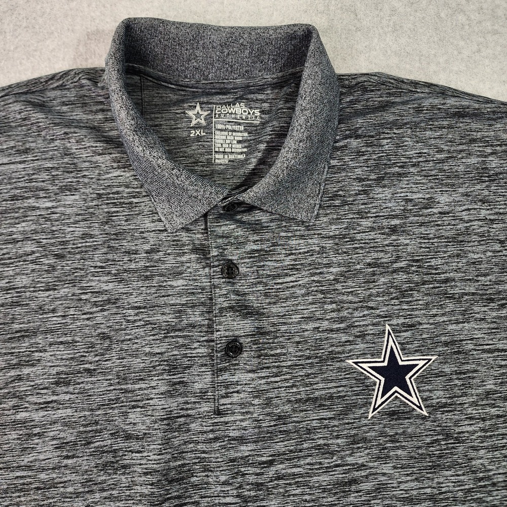 Dallas Cowboys Authentic‎ Polo Shirt Mens 2XL Gray Short Sleeve Performance